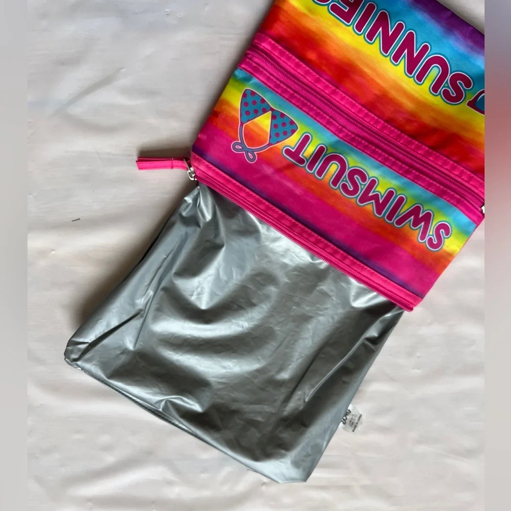 3C4G Stuff Bag swimsuit Pink Rainbow sunnies  2 in 1 Wet Dry rare color pattern